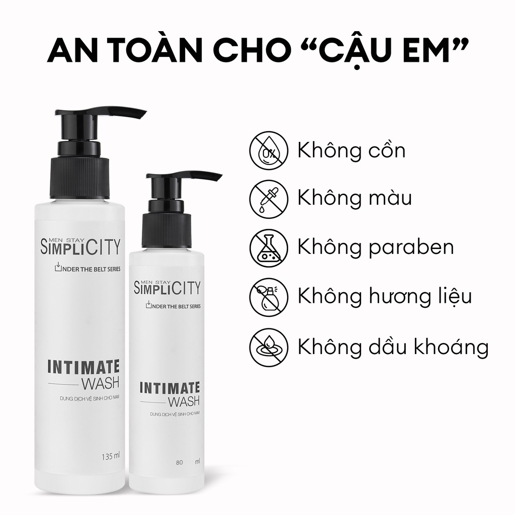 Dung dịch vệ sinh nam giới giảm ngứa, làm sạch & ngăn mùi hiệu quả Men Stay Simplicity - Intimate Wash 80ml